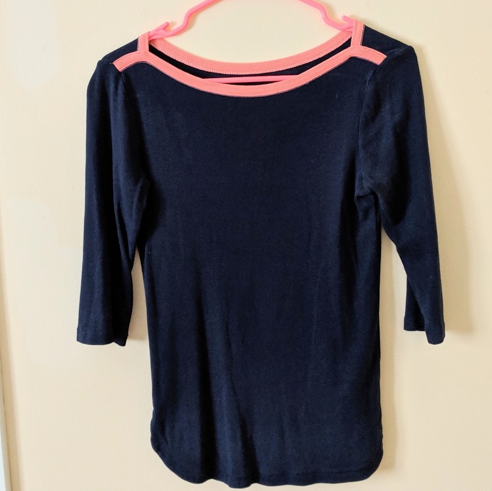 GAP Super Soft Navy Boat Neck w/ Coral Accents